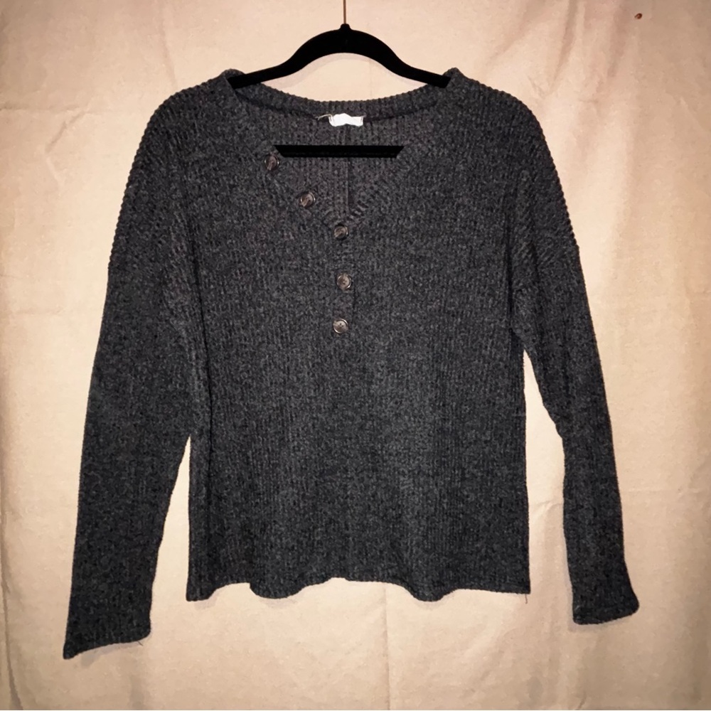 Gray Fitted Button Down Polo Blouse